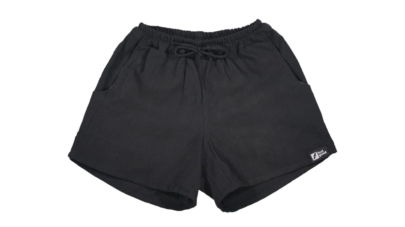 black handwoven travel shorts